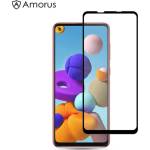  Два броя удароустойчив стъклен протектор покриващ целия екран марка AMORUS за Samsung Galaxy A21s - с черна рамка