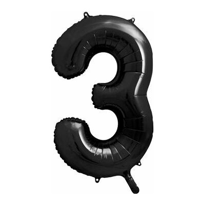 PartyDeco Fóliový balón číslo 3 čierny 86 cm