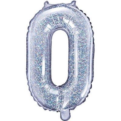 PartyDeco Fóliový balónek Mini Číslo 0 holografický 35 cm