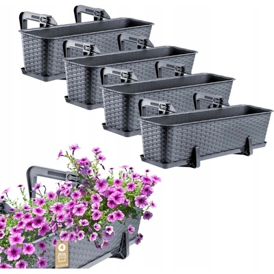 Kadax Balkonový truhlík šedá 60x17x15 cm s úchyty a podstavci