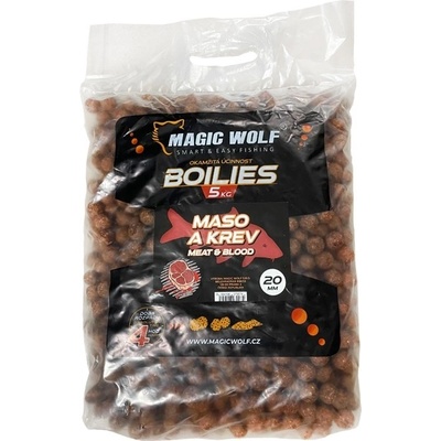 MAGIC WOLF Kŕmne Boilies 5kg 20mm Mäso Krv