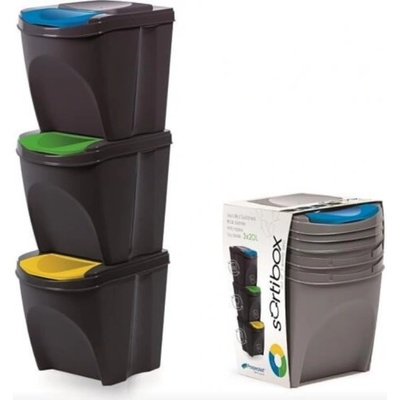 Prosperplast Odpadkový koš na třídění odpadu, 3 x 25l SOR, antracit