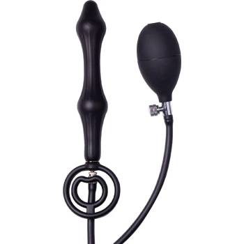 Rimba Latex Play Inflatable Anal Plug with Double Balloon and Pump Black