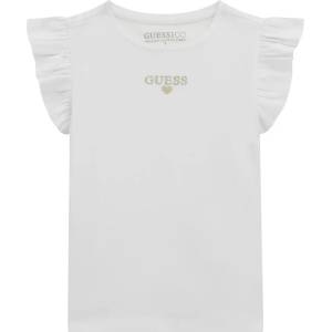 GUESS Бяла тениска за мини момиче с воали и златист надпис Guess