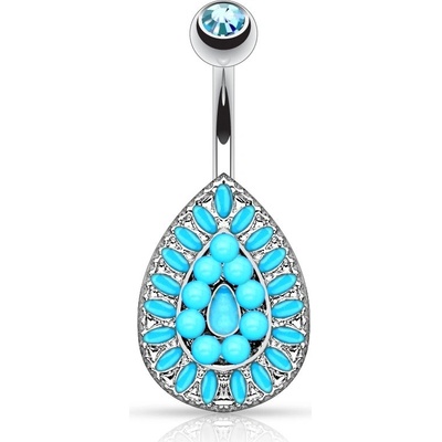 Šperky4U piercing do pupíku s tyrkysovými kamínky WP01310