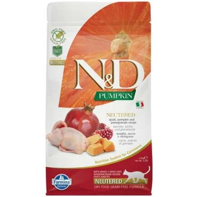 Farmina N&D Pumpkin Quail & Pomegranate Adult Neutered - с тиква за кастрирани котки над една година, с пъдпъдък и нар