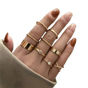 HARAHU Комплект пръстени no-27592 - Златен kp27592