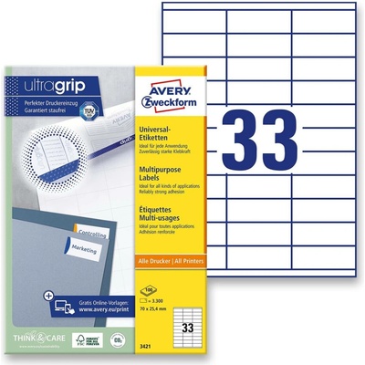 Avery Zweckform 3421 univerzální etikety 70,0 x 25,4 mm 3300 etiket bílé