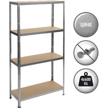 Carmen Метален стелаж Carmen CR-1024-2, 180x90x40 см, до 600 кг на рафт - цинк