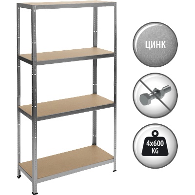 Carmen Метален стелаж Carmen CR-1024-2, 180x90x40 см, до 600 кг на рафт - цинк