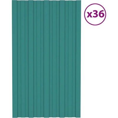 vidaXL Покривни панели, 36 бр, поцинкована стомана, зелени, 80х45 см (317200)