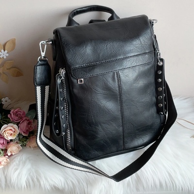 Черна кожена чанта/раница Модел-3079