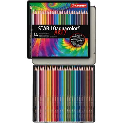 Akvarelové pastelky - STABILOaquacolor - 24 ks sada v plechu - 24 různých barev uni