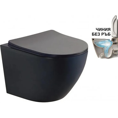 Inter Ceramic Конзолна тоалетна чиния ICC 4937B, седалка и капак, порцелан, черен мат, 49x37x37см (4937B)