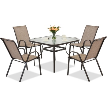 Garden Point Метална градинска мебел Modena за 4 души с квадратна маса Garden Point кафява (GAP1079-4)