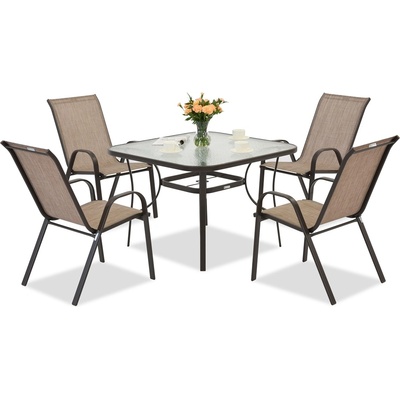 Garden Point Метална градинска мебел Modena за 4 души с квадратна маса Garden Point кафява (GAP1079-4)