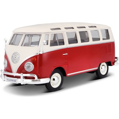 MAISTO model auta Volkswagen Van Sambawhite/red 1:25