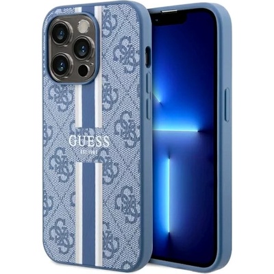GUESS iPhone 14 Pro 6, 1" син твърд калъф 4G с щамповани ивици MagSafe (GUHMP14LP4RPSB)