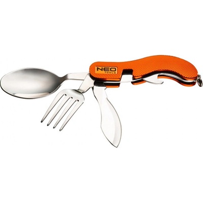 NEO tools 63-027 skladací kempingový nôž lyžica vidlička otvárač na nože oranžový