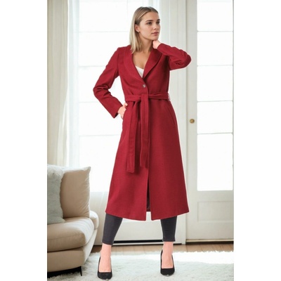 dewberry Z6681 LADIES' COAT-BURGUNDY-1 tmavočervená