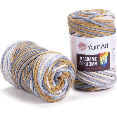 Pletací / háčkovací příze YarnArt MACRAME CORD VR 3mm 918 hořčicovo-šedá, melírovaná 250g/85m