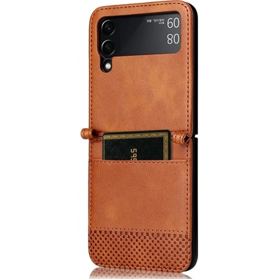 GKK Кожен Калъф с Джоб за Samsung Z Flip 3, Slot Leather Case, Кафяв (5901012396304)