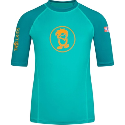 Trollkids Детска плажна тениска от ликра Trollkids Kid's Kvalvika T Sport shirt - Sea Green / Lagoon Green - размер 104 (EU) (704-1803-1113)
