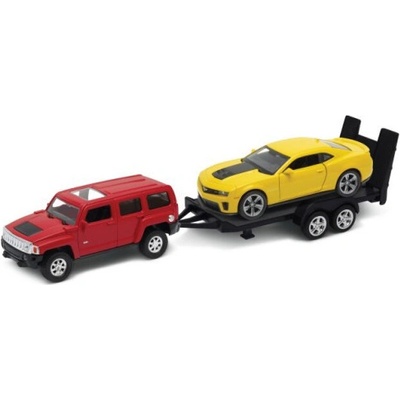 Welly Trailer set Hummer H3 Camaro ZL1 1:34