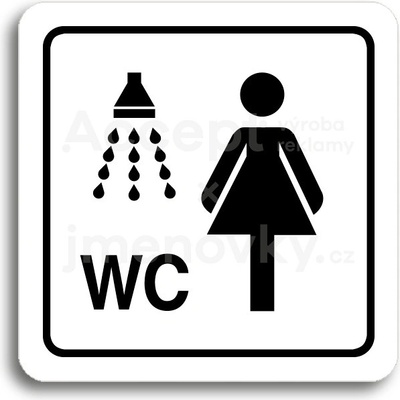 ACCEPT Piktogram sprcha, WC ženy - bílá tabulka - černý tisk