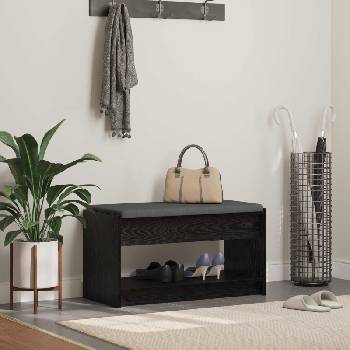 vidaXL Пейка за коридор с възглавница с рафт Черен Дъб 83 x 38 x 45 см (891577)
