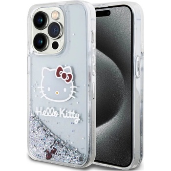 Hello Kitty Liquid Glitter Electroplating Head Logo Case - дизайнерски кейс с висока защита за iPhone 13 Pro (прозрачен-сребрист)