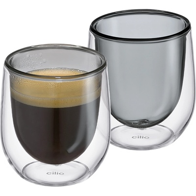 RONA Cilio VE Dvoustěnné sklenice na espresso 2 x kouřové sklo 80 ml