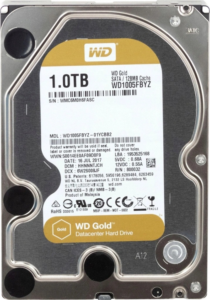 Disque Dur Interne Western Digital Gold 1 To - 3.5" SATA III - Pour Serveurs Et NAS - WD1005FBYZ - 8