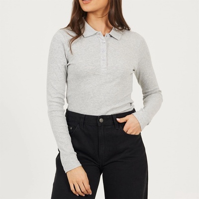Brave Soul Дамска фланелка с дълъг ръкав Brave Soul BS Womens Long Sleeve Ribbed Top with Collar - Grey Marl