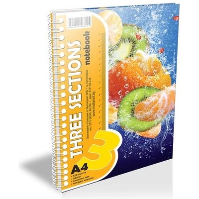Тетрадка, a4, широки редове, 3 теми, офсетова хартия, метална спирала, твърда корица, 120 листа (544-оп.5)
