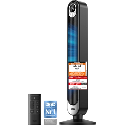 DREO DC Motor Tower Fan Quiet, 11M Wind Distance Fan with Cooling Remote Control, 9 Levels 4 Modes, 90° Oscillating Stand Fans for Bedroom, Tower Fan with 12H Timer - DR-HTF001