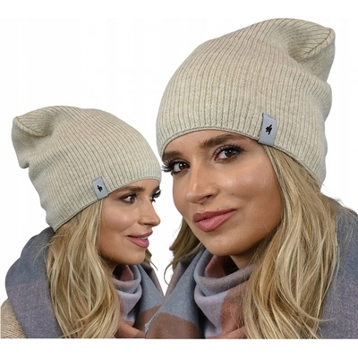 Fashionweek dámská žebrovaná čepice na fleecu šmoulinka beani ZIZI-04 Béžový