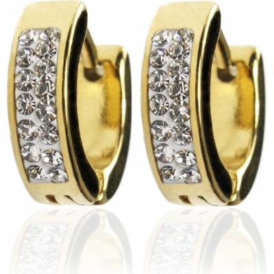 BM Jewellery Náušnice kruhy se zirkony gold z chirurgické oceli S134040