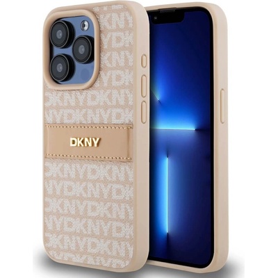 DKNY Repeat Pattern Tonal Stripe Leather Hard Case - дизайнерски кожен кейс за iPhone 14 Pro Max (розов)