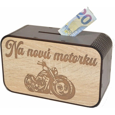 Drevená pokladnička s nápisom - Na novú motorku