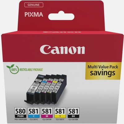 Canon PGI-580/CLI-581 PBK/C/M/Y Pigment + Ink Cartridge Multi Pack (2078C007AA)