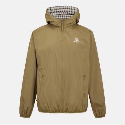 AQUASCUTUM Men's Reversible Check Hooded Long Sleeve Rain Anorak - Khaki