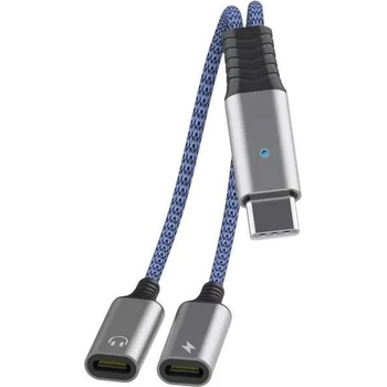 Image 1 of JC USB-C Male to 2xUSB-C Female Adapter MH-273 - активен USB-C адаптер с 2xUSB-C изхода за устройства с USB-C порт (син)