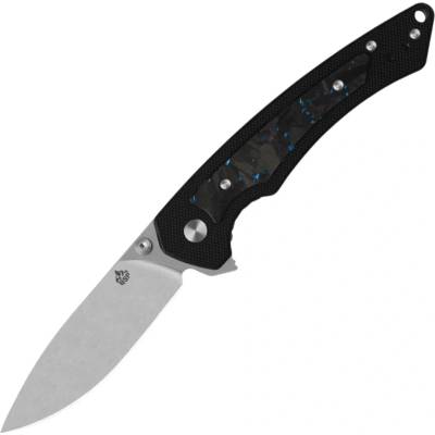 QSP Knife Peregrine 10Cr15MoV, Black G10, Blue shredded CF inlay Linerlock QS177-C1