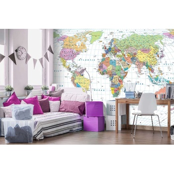 DIMEX ART s. r. o Самозалепваща се флизелинова фототапета подробна карта на света 375 x 250 см