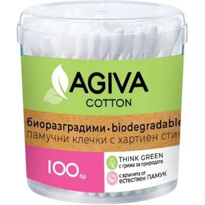 Agiva Биоразградими памучни клечки за уши Agiva - 100 броя (1675996)
