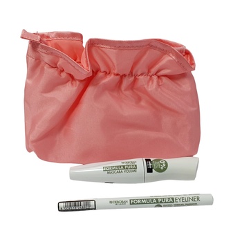 Deborah Комплект Deborah: Formula Pura обемна спирала черна 12 ml + Formula Pura гел молив за очи черна 15 g + текстилна чантичка за гримове розова