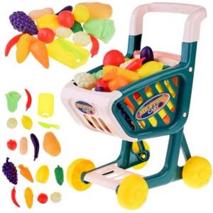 Armutoys ДЕТСКА ЗЕЛЕНА КОЛИЧКА ЗА ПАЗАРУВАНЕ С ПРОДУКТИ 32 ЧАСТИ