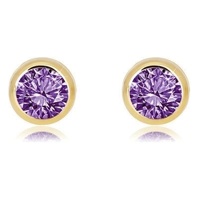 Šperky eshop náušnice ze žlutého zlata přírodní ametyst v objímce puzetové zapínání S1GG38.19