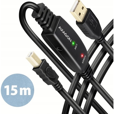Axagon ADR-215B propojovací, aktivní, USB 2.0, zástrčka A, zástrčka B, 15m, černý
